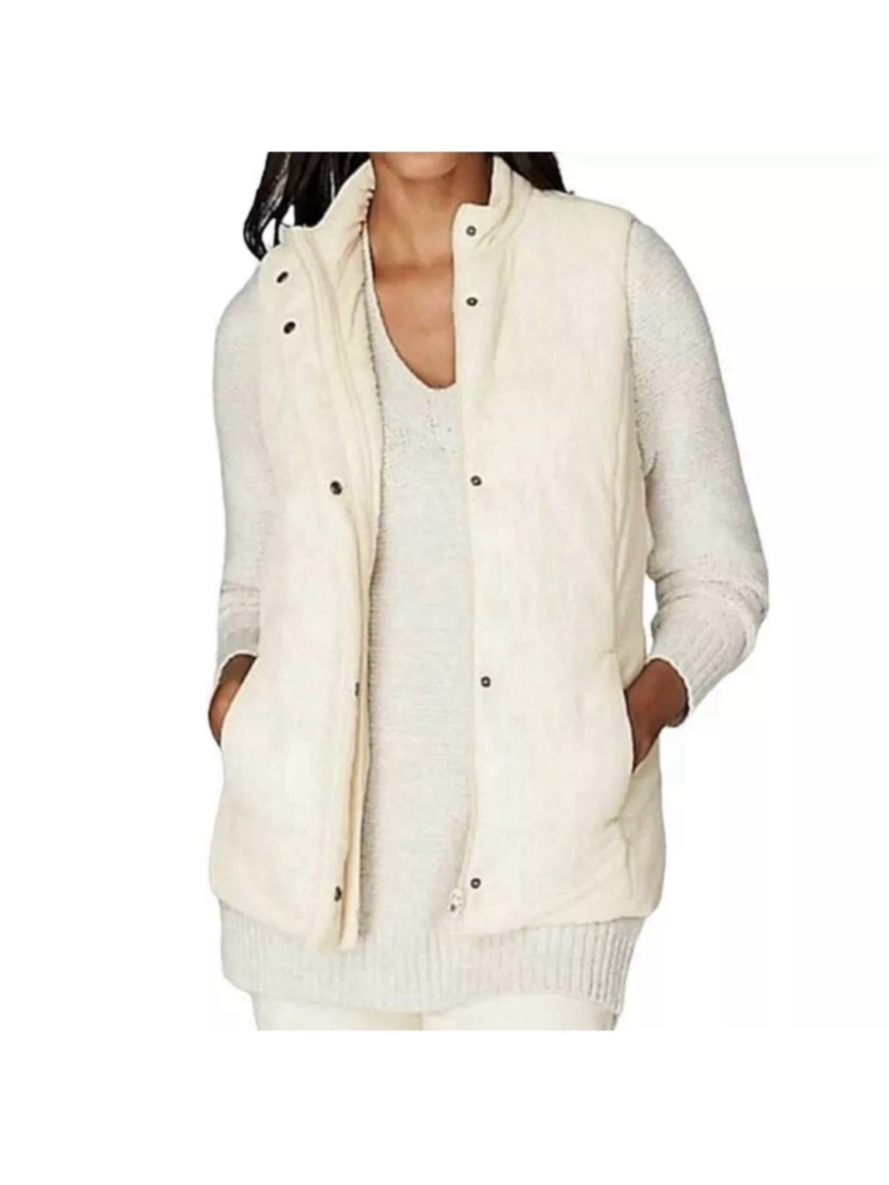 Women's J.Jill Velvet Puffer Vest, Size S, Beige Cream Full Zip